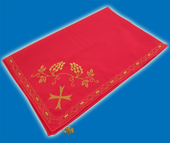 Maktro Holy Communion Divine Liturgy Purificator Burgandry Cotton Cloth with Gold Thread Details Cross with Vines